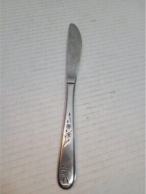 Vintage Rogers Stainless Steel Dinner Knife Rose Pattern